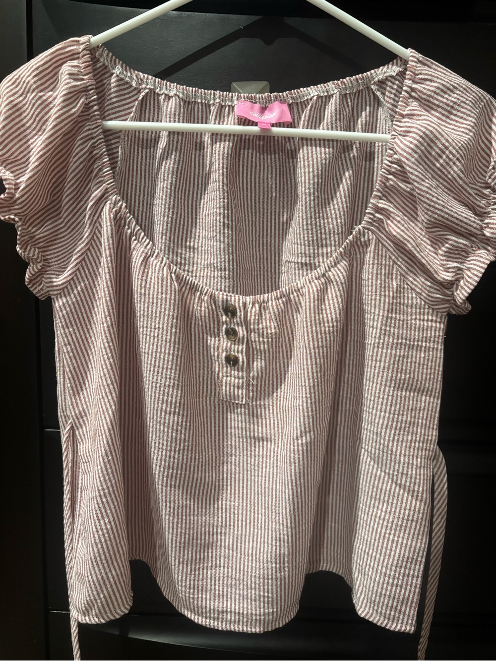 Edikted Burgundy and White Striped Scoop Neck Blouse